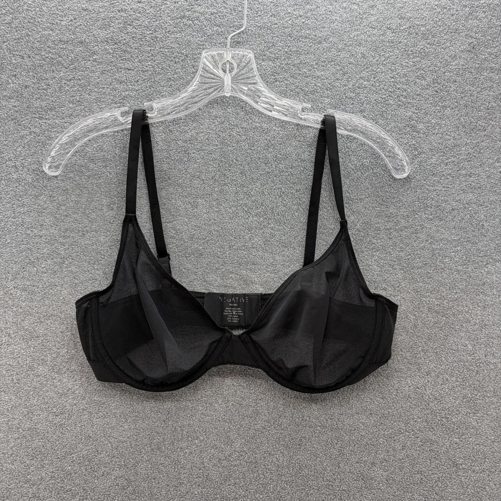 Negative Bra Womens 38C Black Mesh Sheer Underwire Unlined Balconette Unpadded